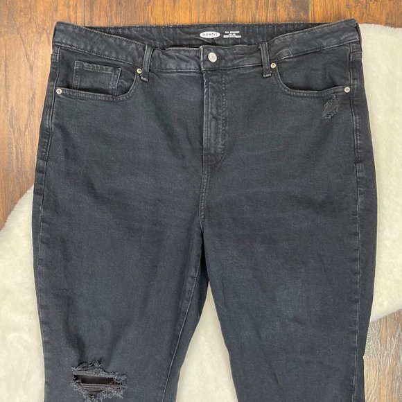 Old Navy Jeans 18 OG Straight Ripped Knee High-Rise Stretch Black Women's - Picture 5 of 14